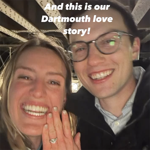 Dartmouth love stories image of a Dartmouth alumni couple with copy "And this is our Dartmouth Love story" on the image