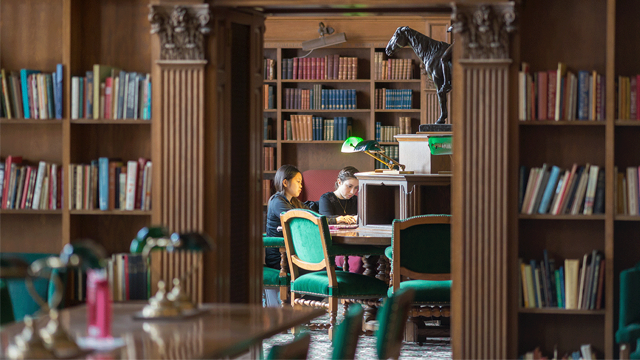 Student working hard in the library