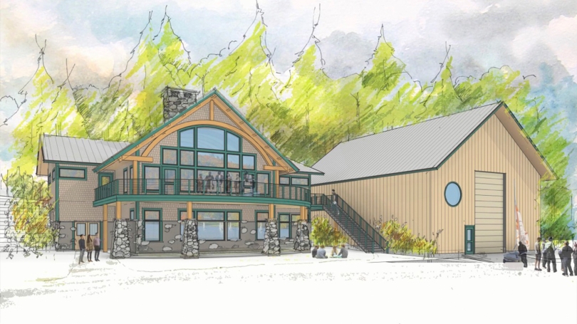 An architectural rendering showcasing the exterior of the proposed sailing facility