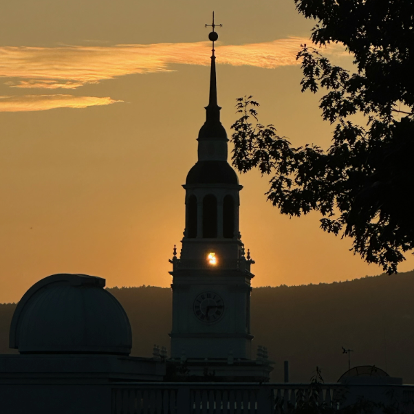 A photo of the top of Baker Tower at golden hour